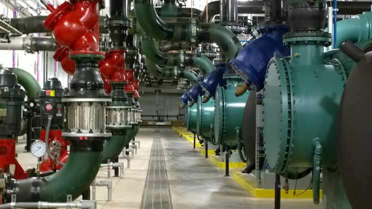 The massive chiller plant inside DuPont Fabros’ ACC7 data center in Ashburn, Virginia. (Photo: Rich Miller)